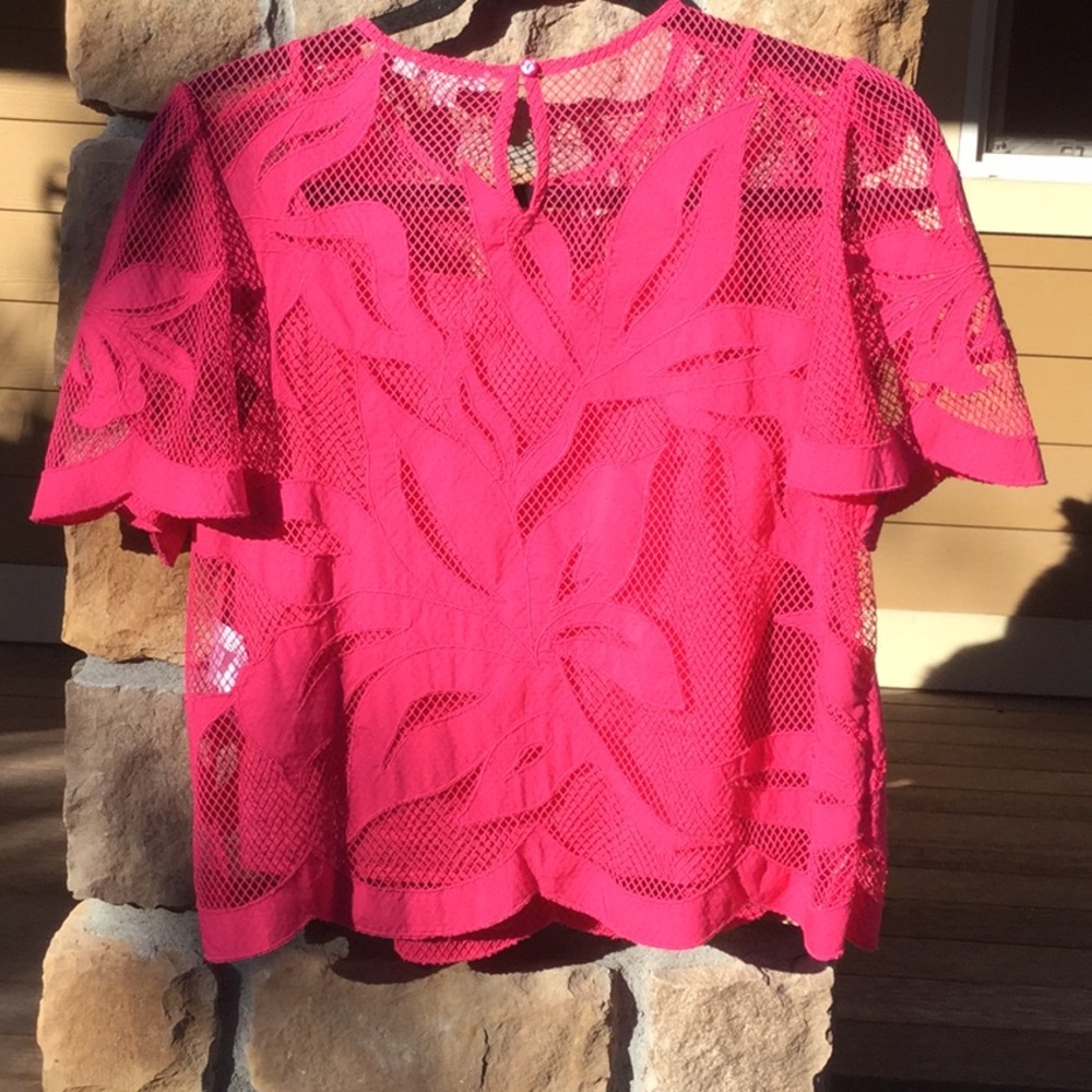 Chico’s netted hot pink top vacay spa pool beach travel farmer’s market brunch - Picture 5 of 7
